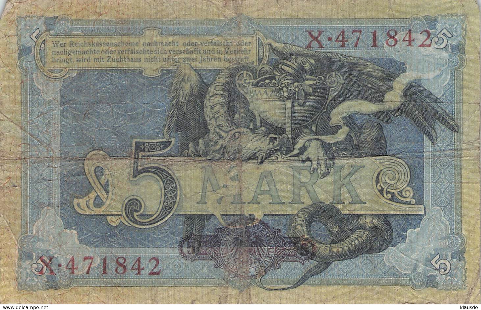 5 Mark 1904 Reichsbanknote VG/G (IV) - 5 Mark