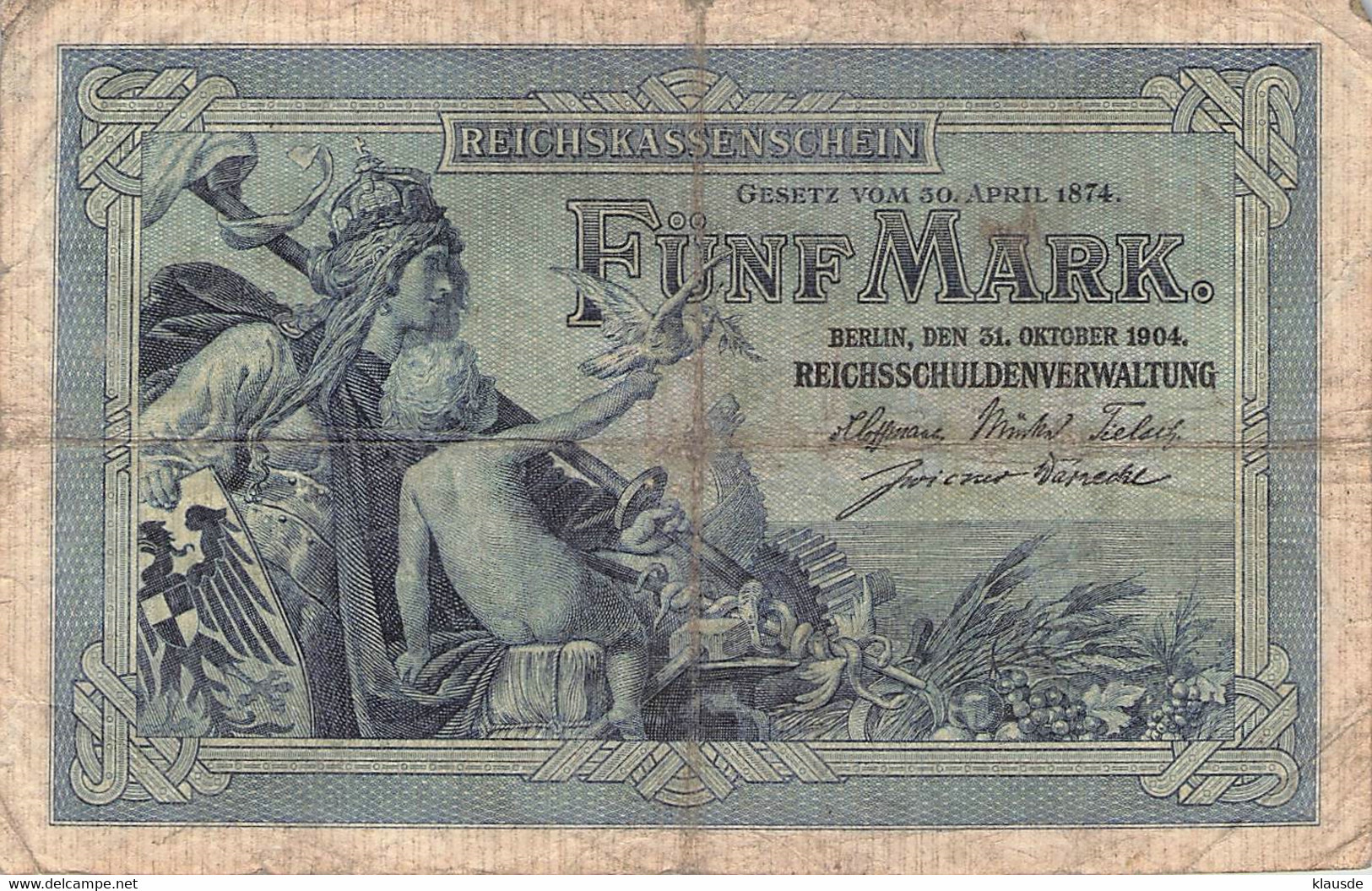 5 Mark 1904 Reichsbanknote VG/G (IV) - 5 Mark