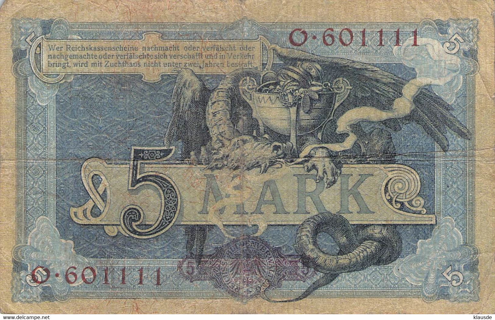 5 Mark 1904 Reichsbanknote VG/G (IV) - 5 Mark