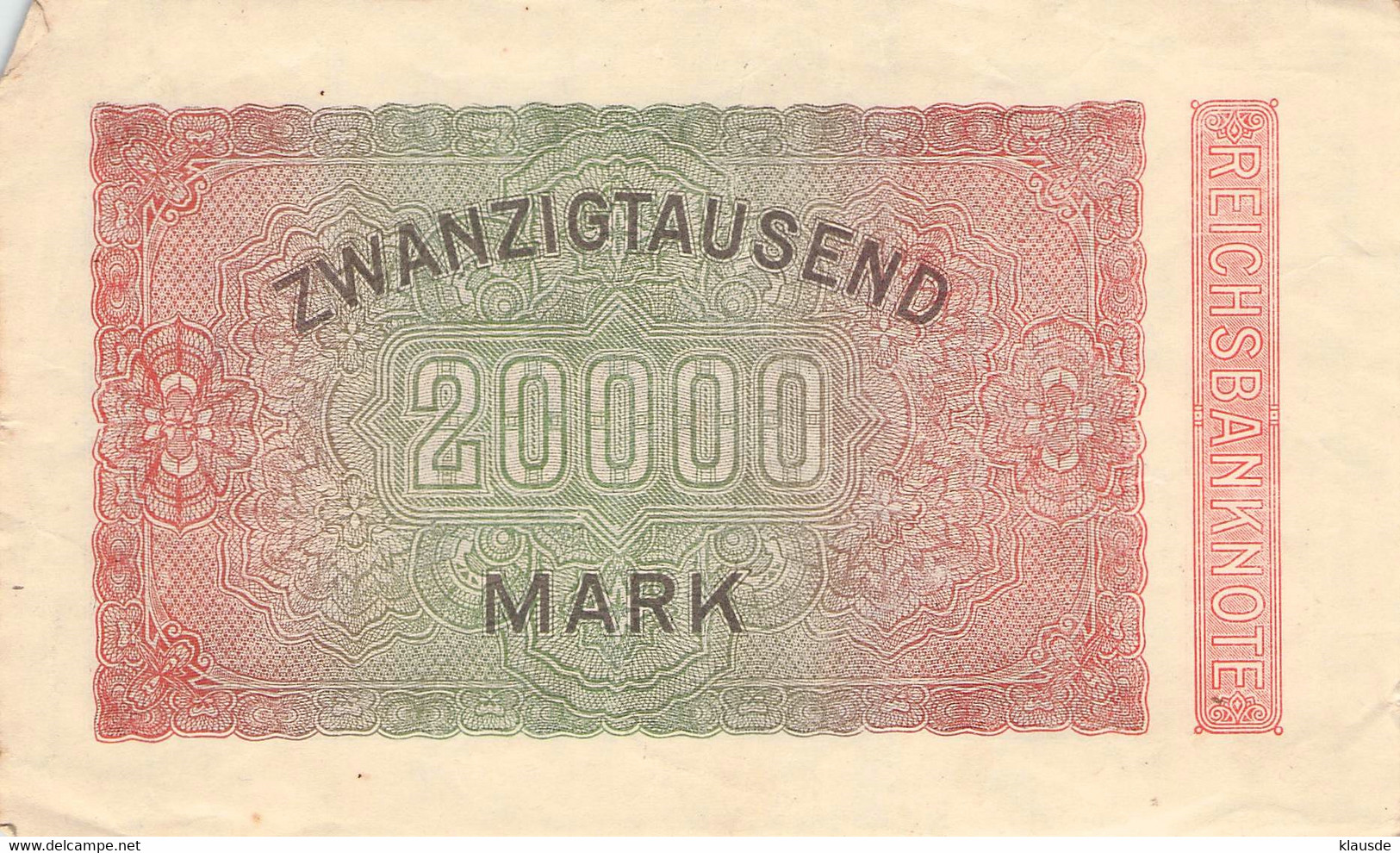 20.000 Mark 1923 Reichsbanknote VF/F (III) - 20.000 Mark