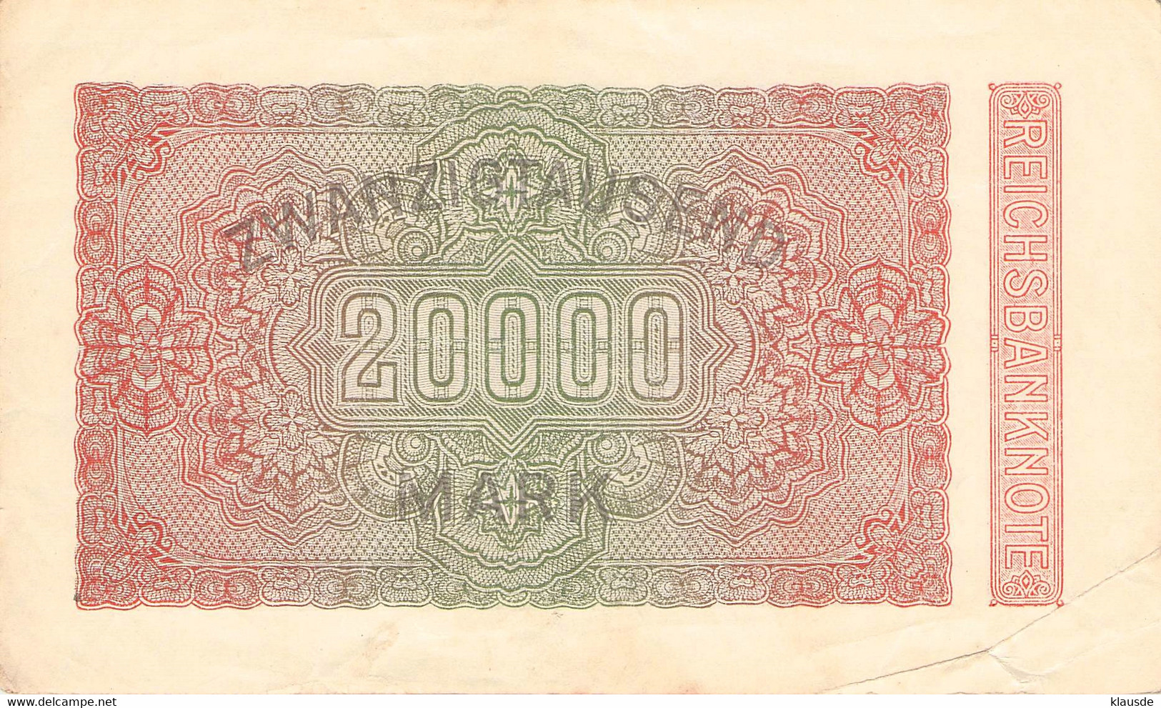 20.000 Mark 1923 Reichsbanknote VF/F (III) - 20000 Mark