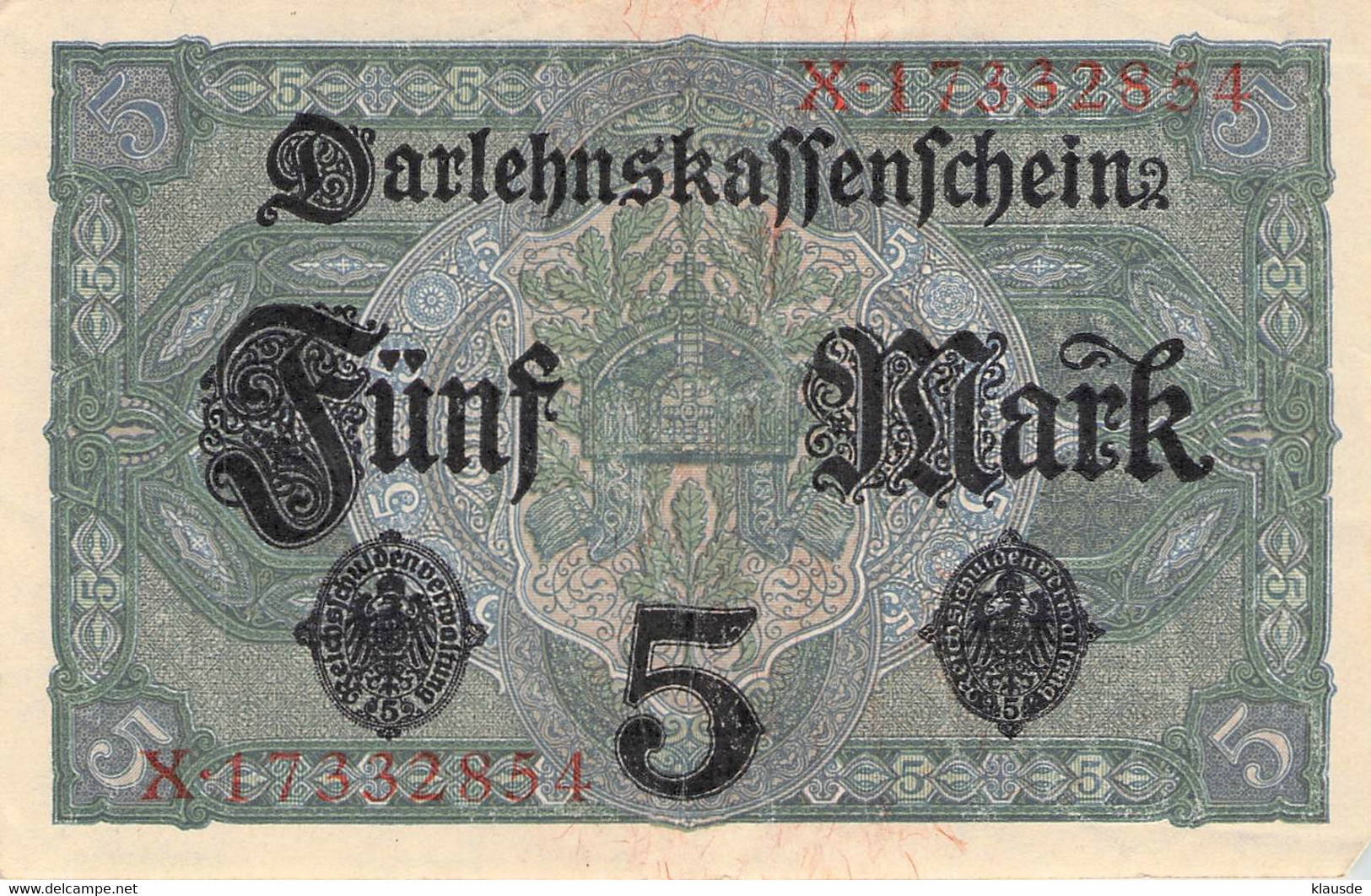 5 Mark 1917 Reichsbanknote AU/EF (II) Darlehenskassenschein - 5 Mark