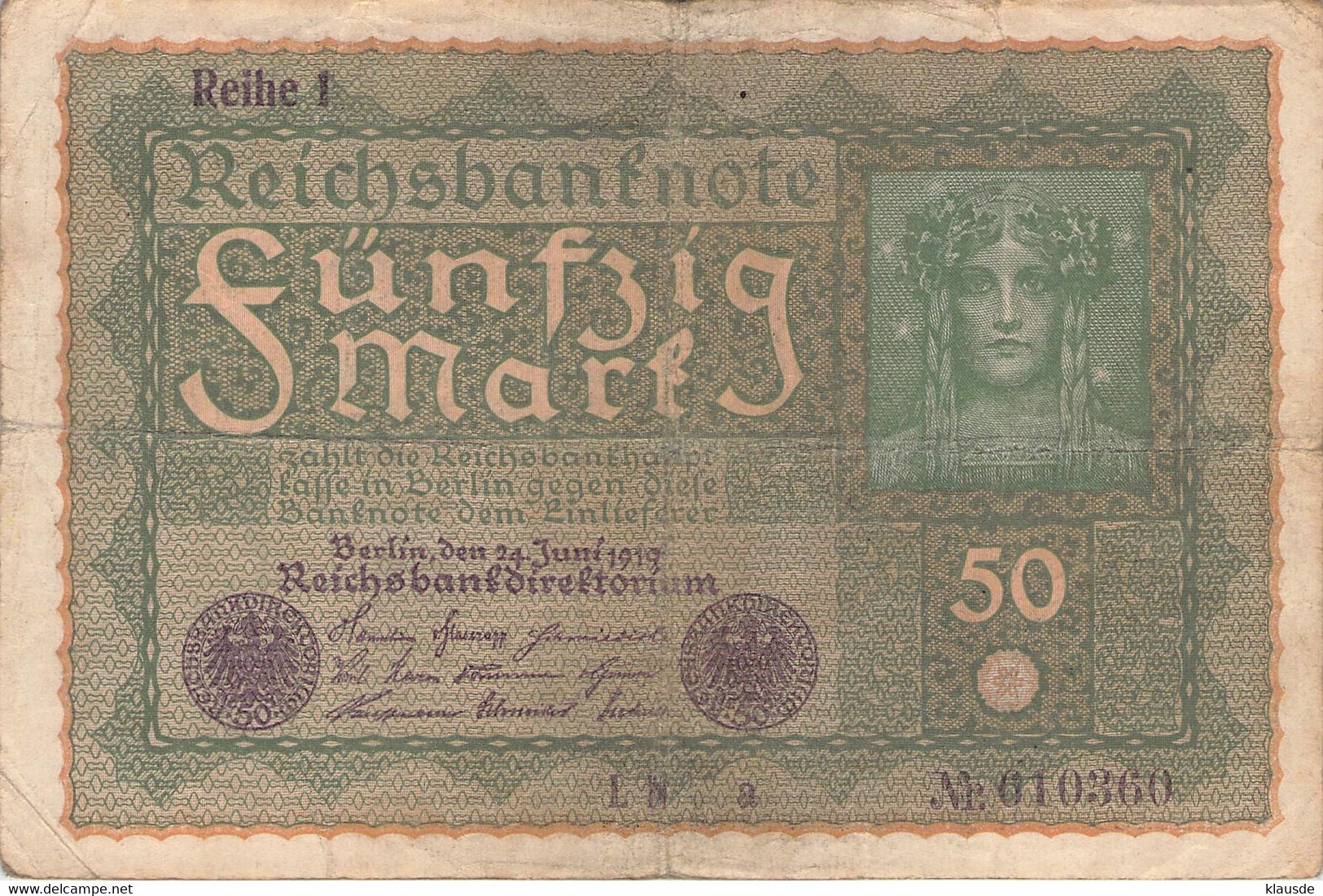 50 Mark 1919 Reichsbanknote VF/F (III) - 5 Mark