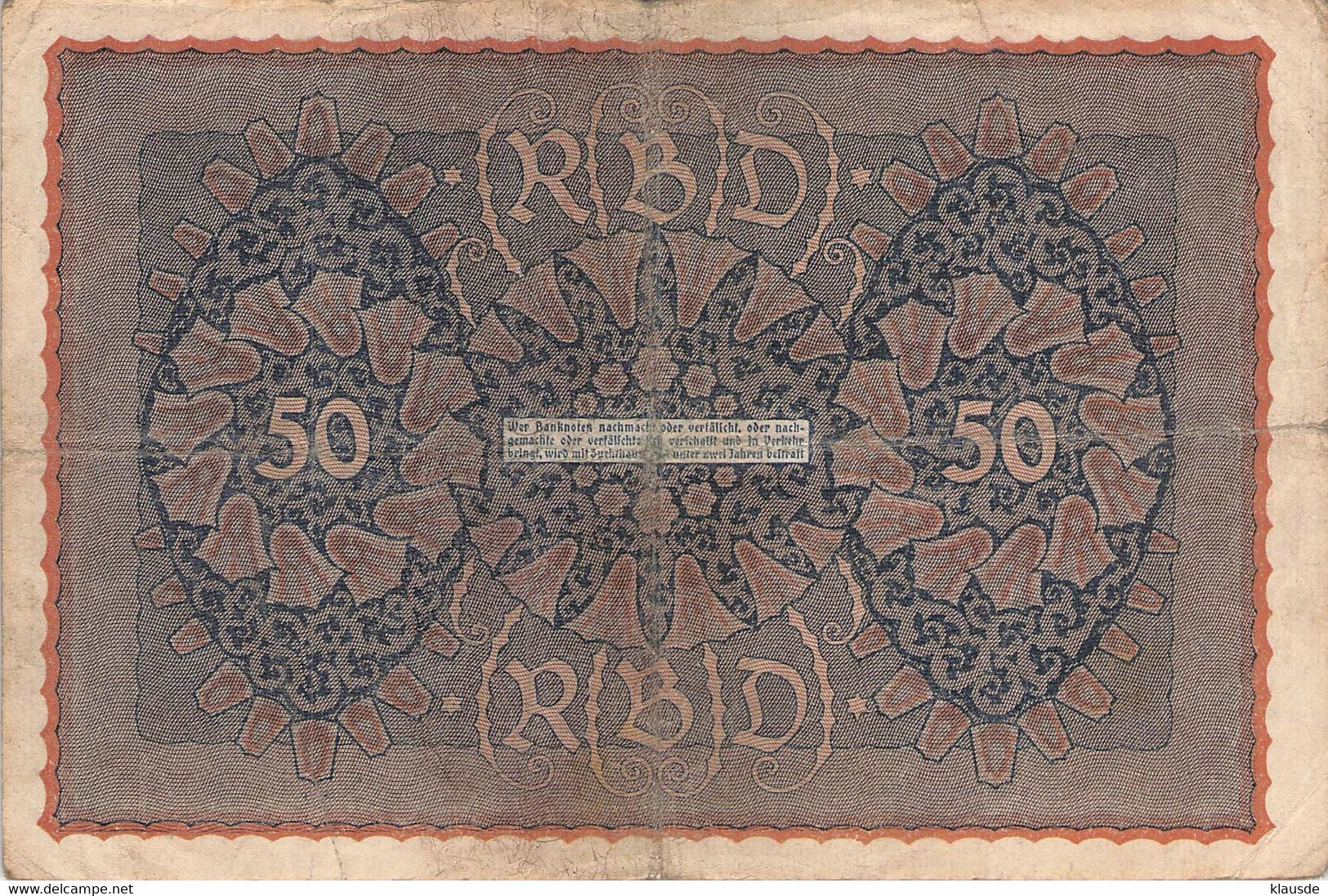 50 Mark 1919 Reichsbanknote VF/F (III) - 5 Mark