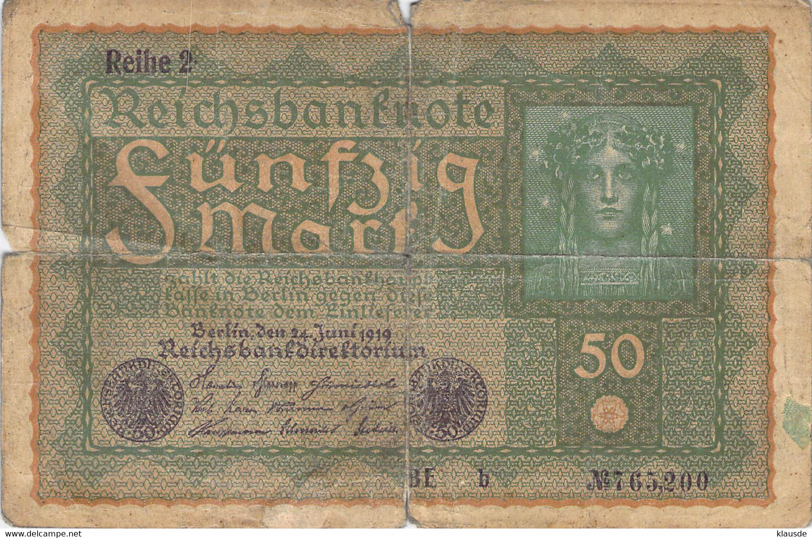 50 Mark 1919 Reichsbanknote VF/F (III) - 5 Mark