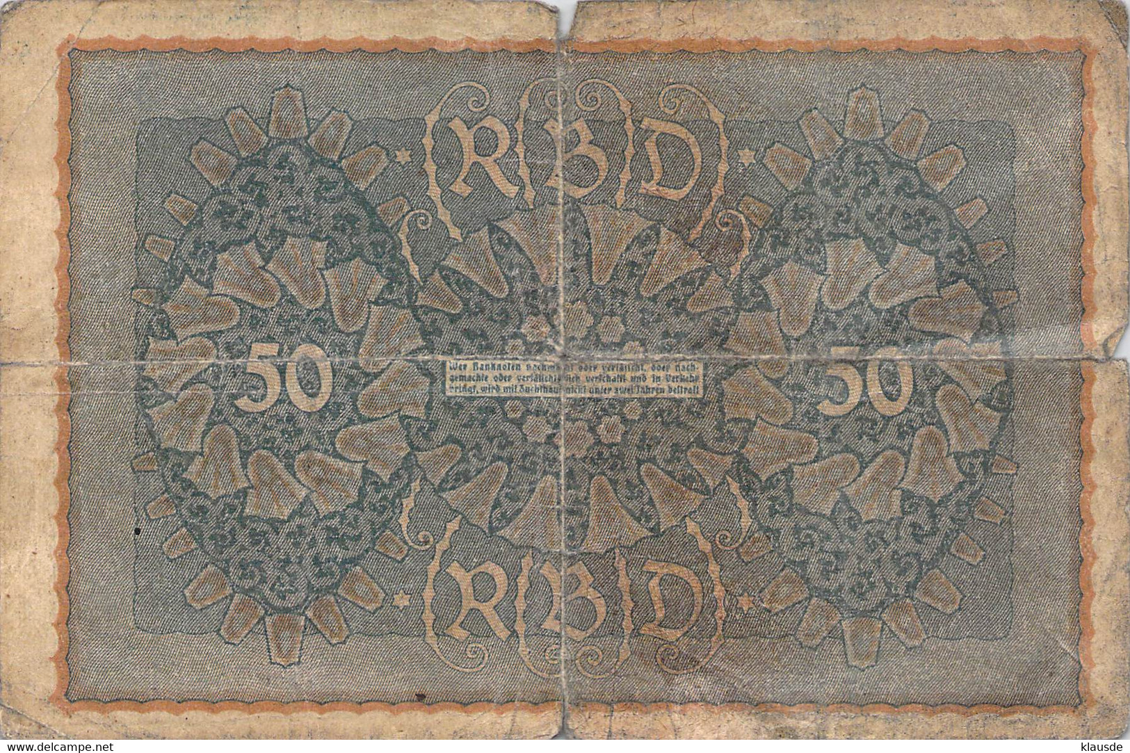 50 Mark 1919 Reichsbanknote VF/F (III) - 5 Mark