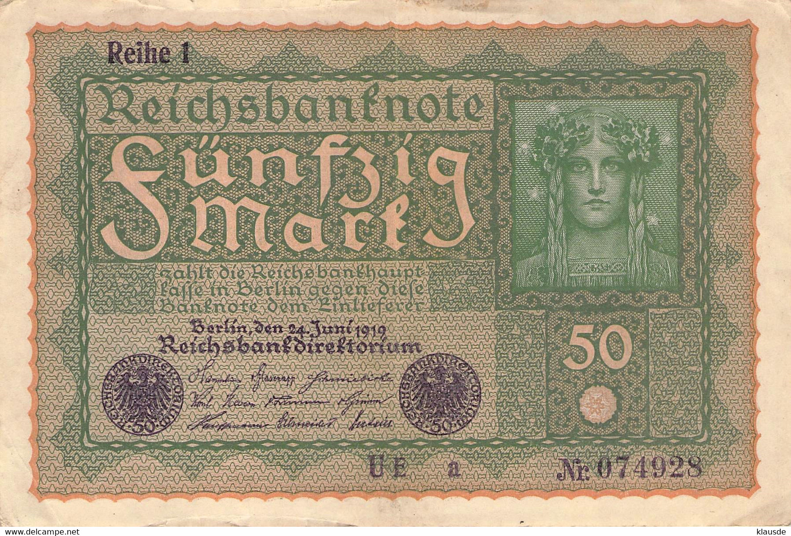 50 Mark 1919 Reichsbanknote VF/F (III) - 5 Mark