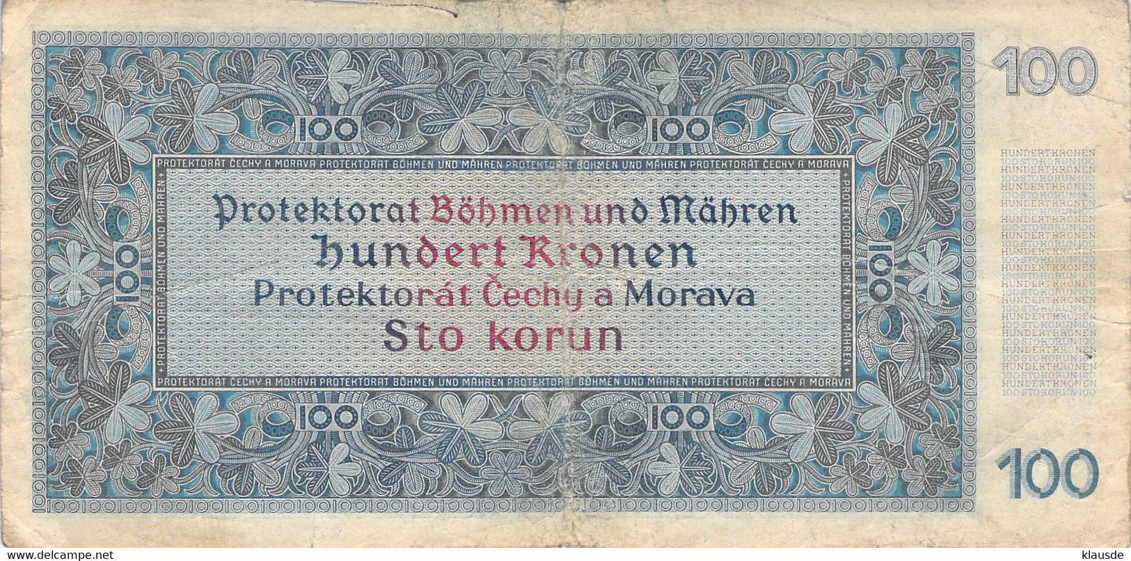 100 Kronen Böhmen Und Mähren VG/G (IV) - 2° Guerre Mondiale