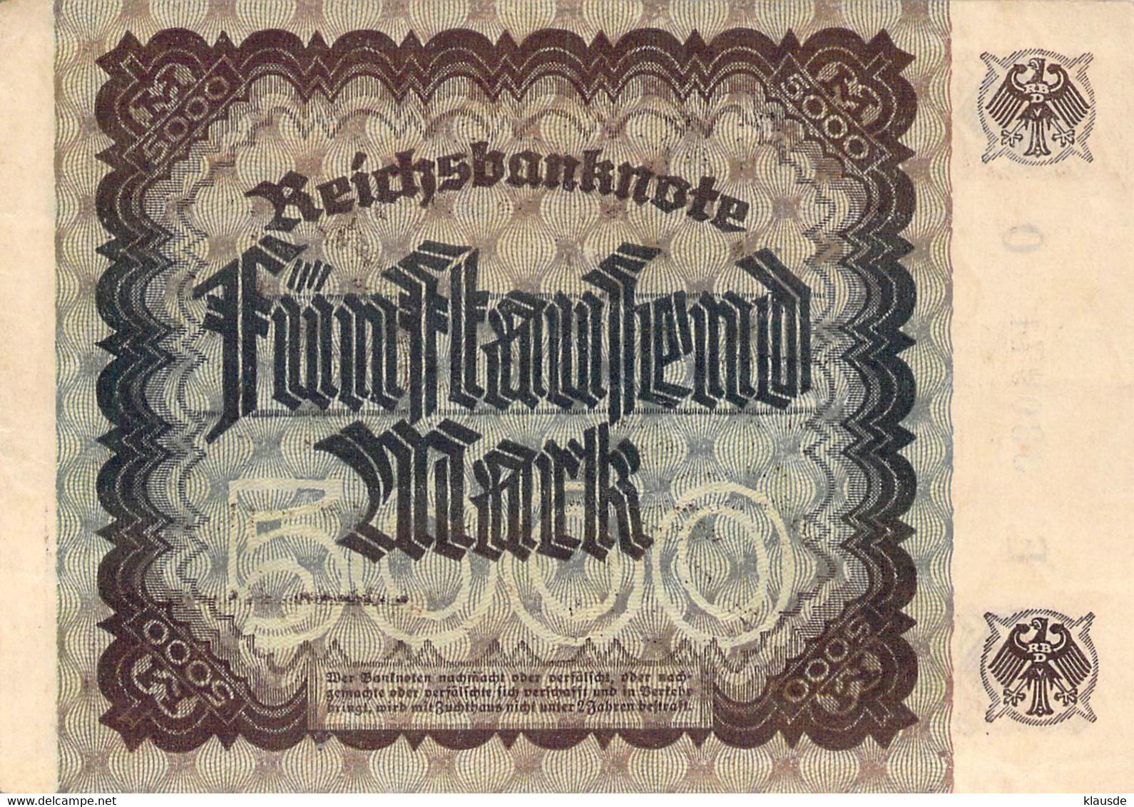 5.000 Mark 1922 Deutsche Reichsbanknote AU/EF (II) - 5.000 Mark