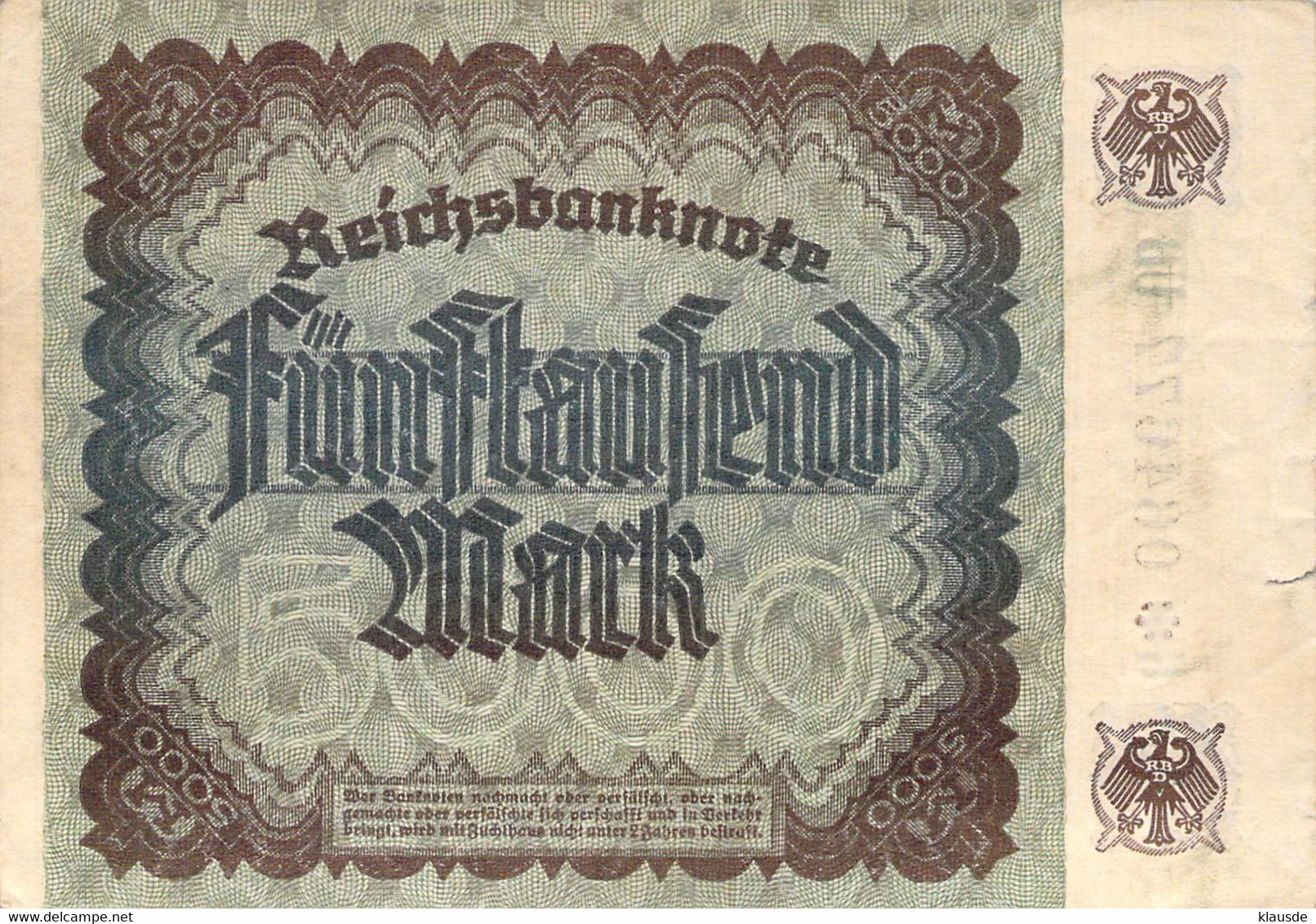 5.000 Mark 1922 Deutsche Reichsbanknote VG/G (IV) - 5.000 Mark