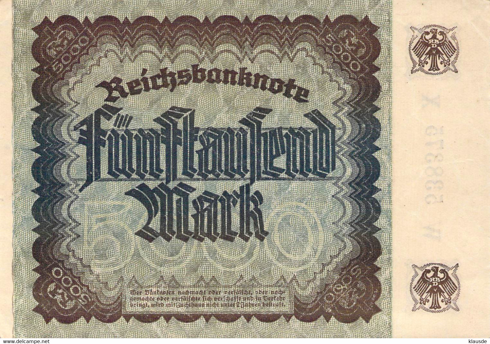 5.000 Mark 1922 Deutsche Reichsbanknote AU/EF (II) - 5.000 Mark