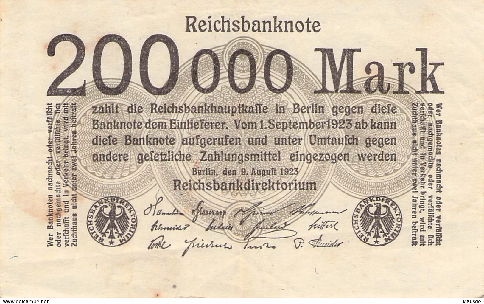 200 000 Mark 1923 Deutsche Reichsbanknote AU/EF (II) - 100.000 Mark