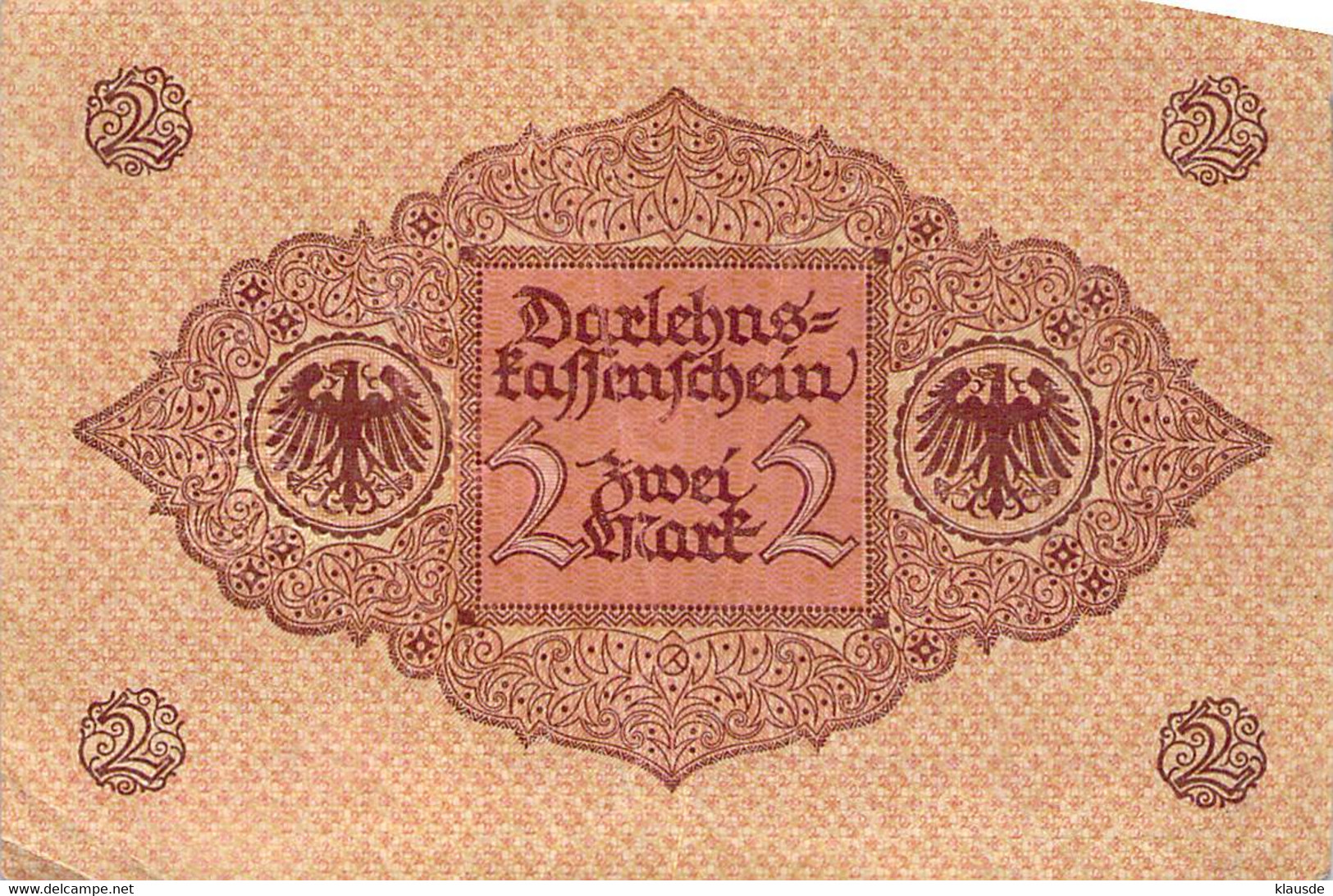 2 Mark 1920 Deutsche Reichsbanknote VG/G (IV) Darlehenskassenschein - 2 Mark