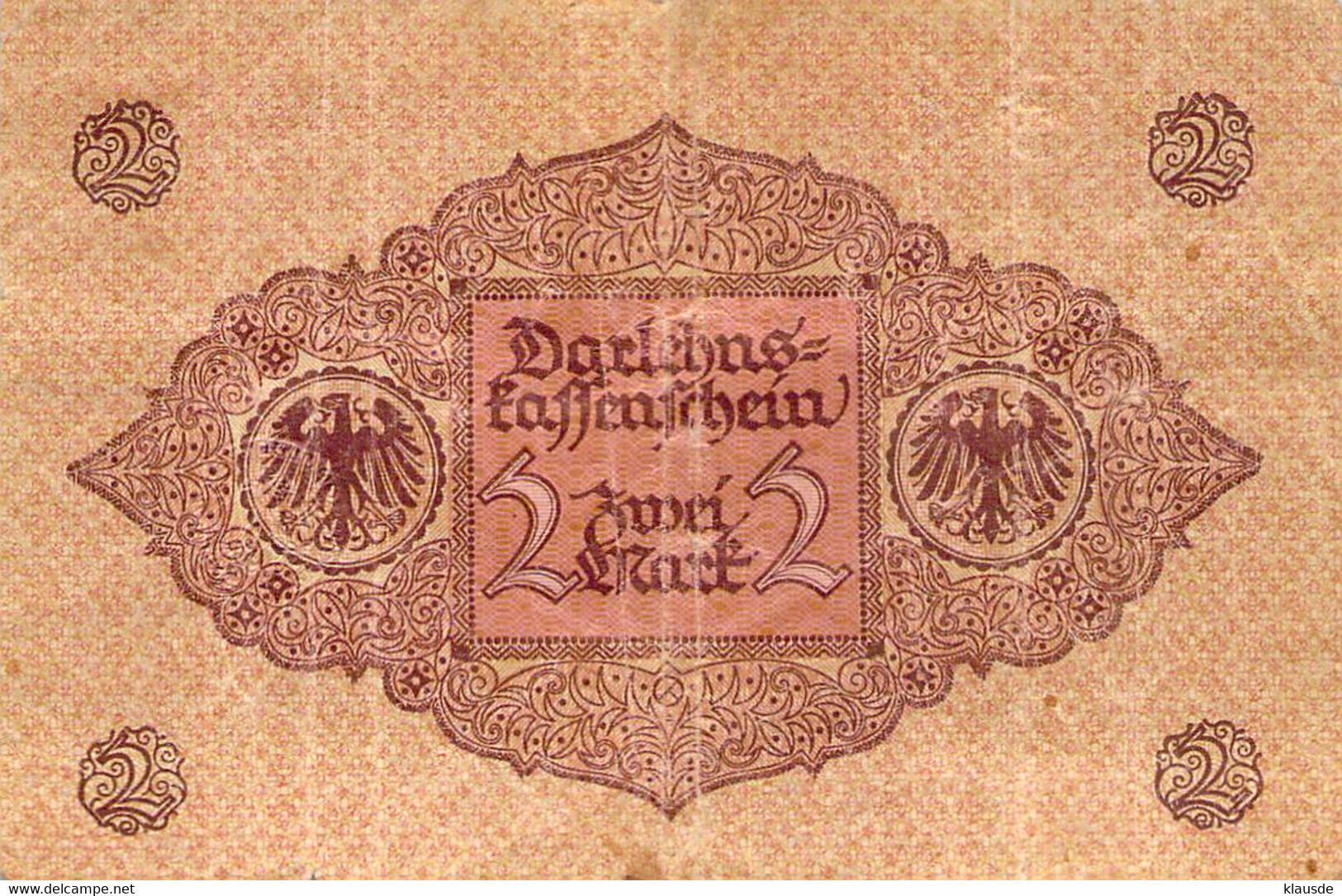 2 Mark 1920 Deutsche Reichsbanknote VG/G (IV) Darlehenskassenschein - 2 Mark