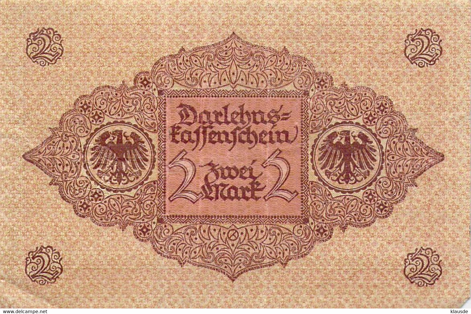 2 Mark 1920 Deutsche Reichsbanknote VG/G (IV) Darlehenskassenschein - 2 Mark