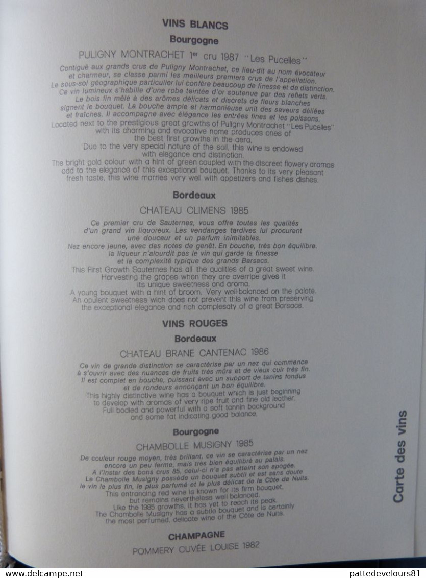 Menu 21 X 30 CONCORDE Air France Vol New-York-Paris Mars 1990 Le Siège De La Bastille (6 Scans) - Menus