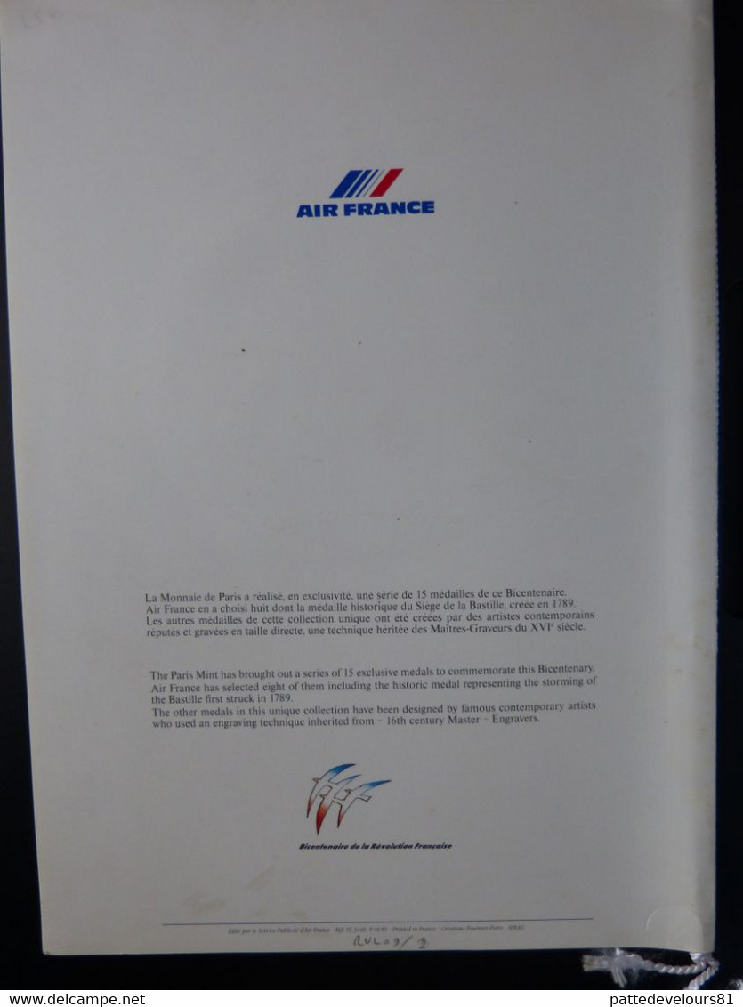 Menu 21 X 30 CONCORDE Air France Vol New-York-Paris Mars 1990 Le Siège De La Bastille (6 Scans) - Menus