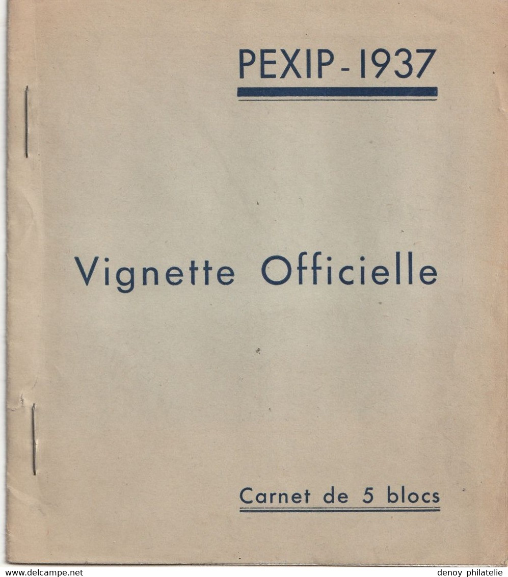 Carnet De 5 Bloc De 4 Pexip  1937 Complet Petite Adherence Sur Le Haut De Feuille De Chaque Bloc - Briefmarkenmessen