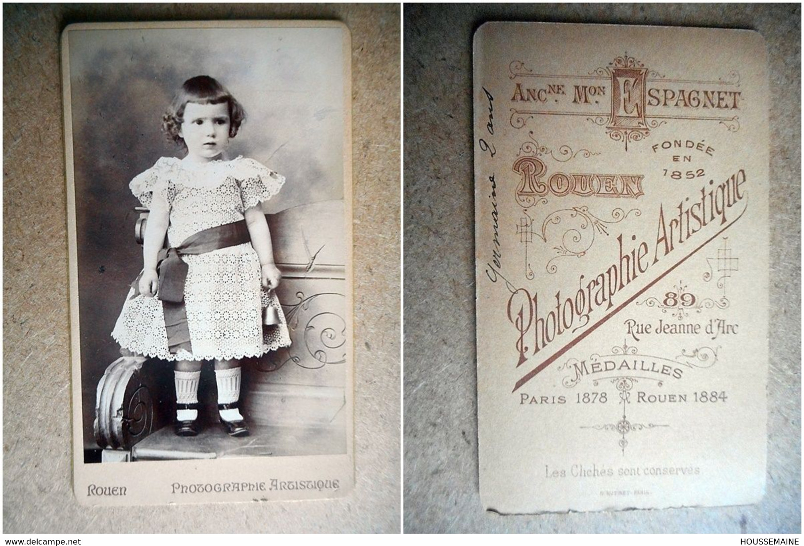 PHOTO CDV 19 EME JEUNE FILLE ROBE  MODE  Cabinet ESPAGNET  A ROUEN - Ancianas (antes De 1900)