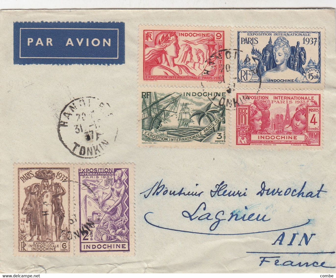 LETTRE. INDOCHINE. 31 12 37. SERIE EXPOSITION INTERNATIONALE DE PARIS 1937. PAR AVION. HANOI POUR LA FRANCE - Covers & Documents