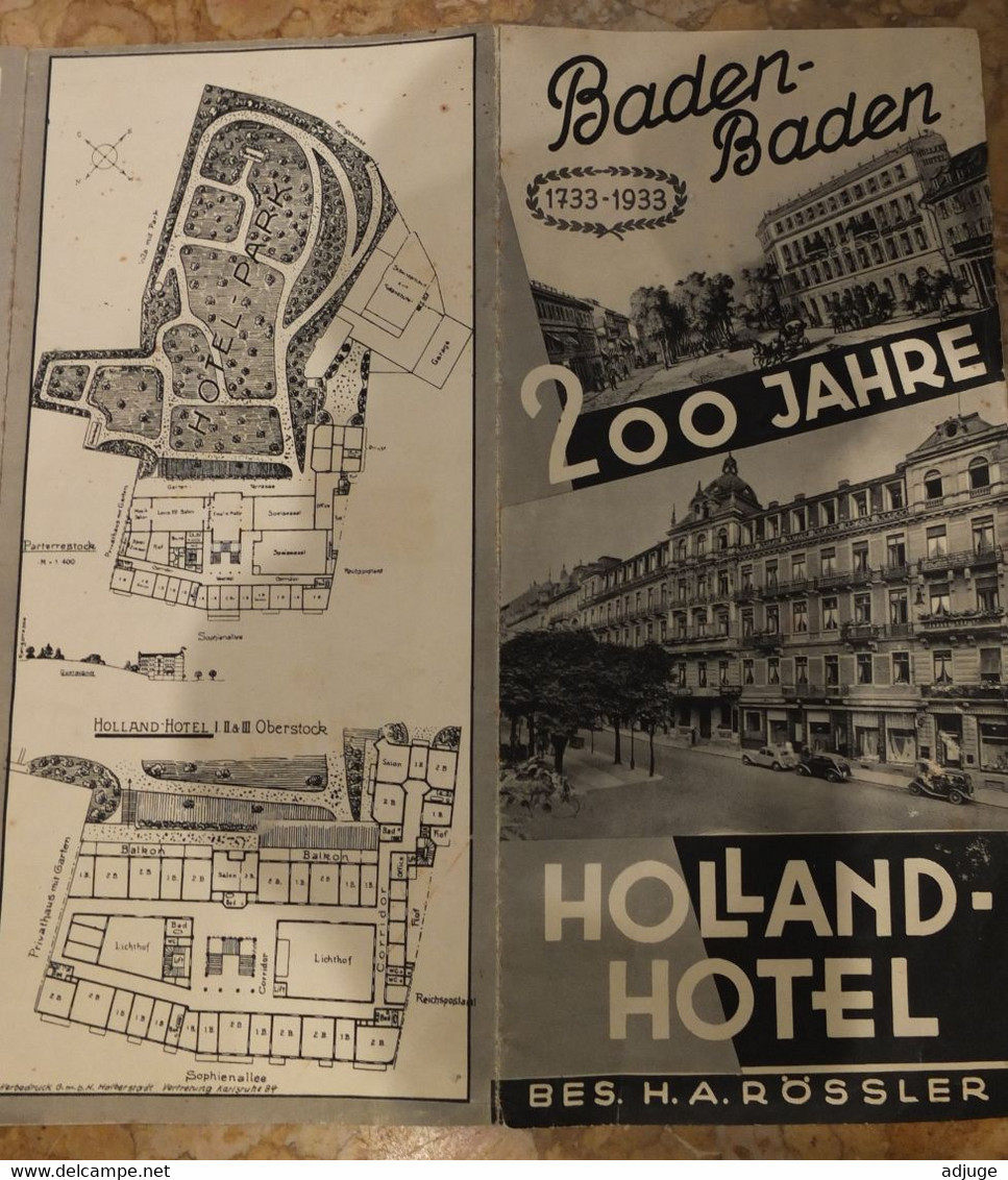 *1933* BADEN-BADEN _  HOLLAND-HOTEL 200 Jahre  1733-1933 _ RARE * 5 SCANS - Otros & Sin Clasificación