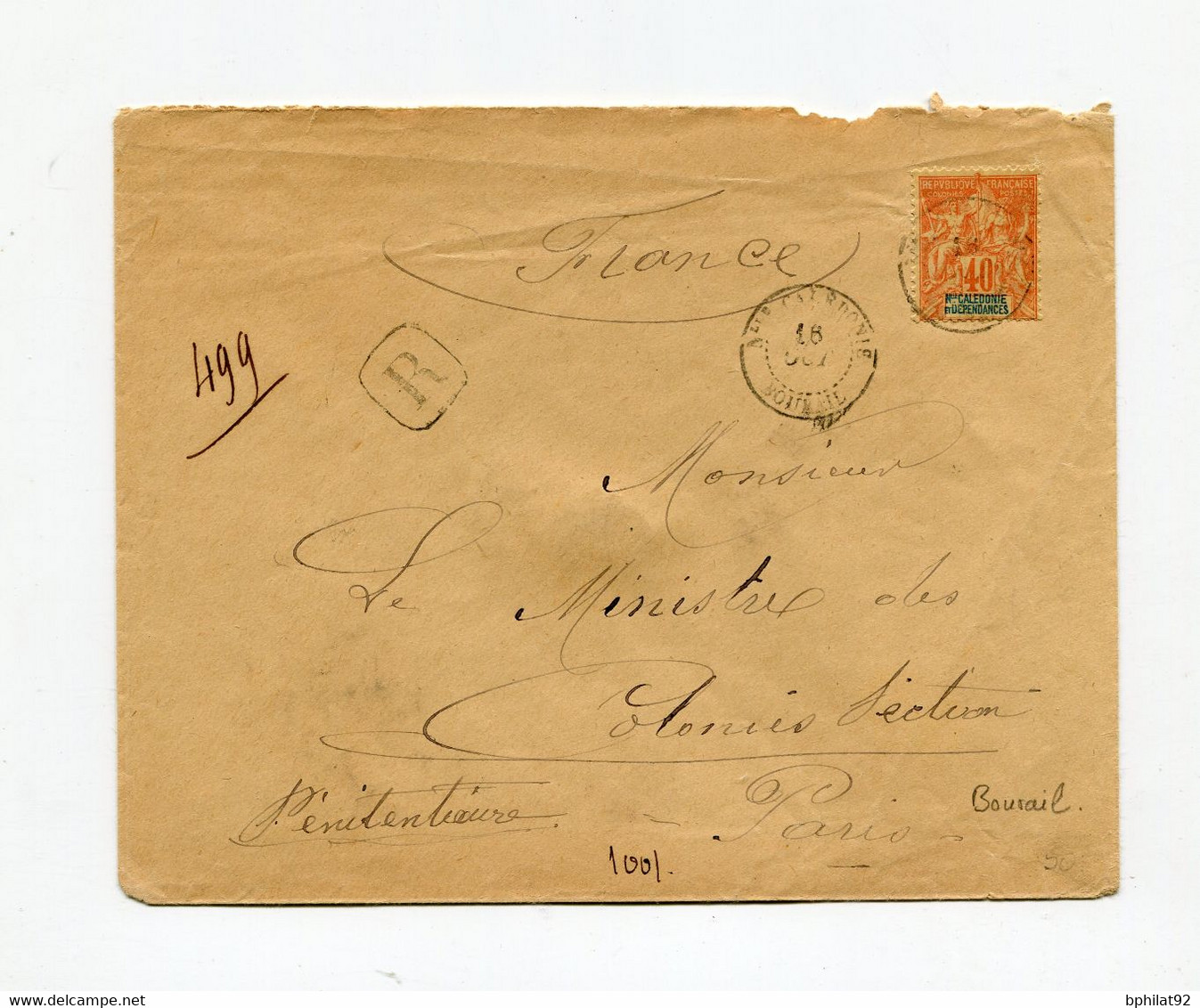 !!! NOUVELLE CALEDONIE, LETTRE RECOMMANDEE DE BOURAIL POUR PARIS DE 1900 - Lettres & Documents