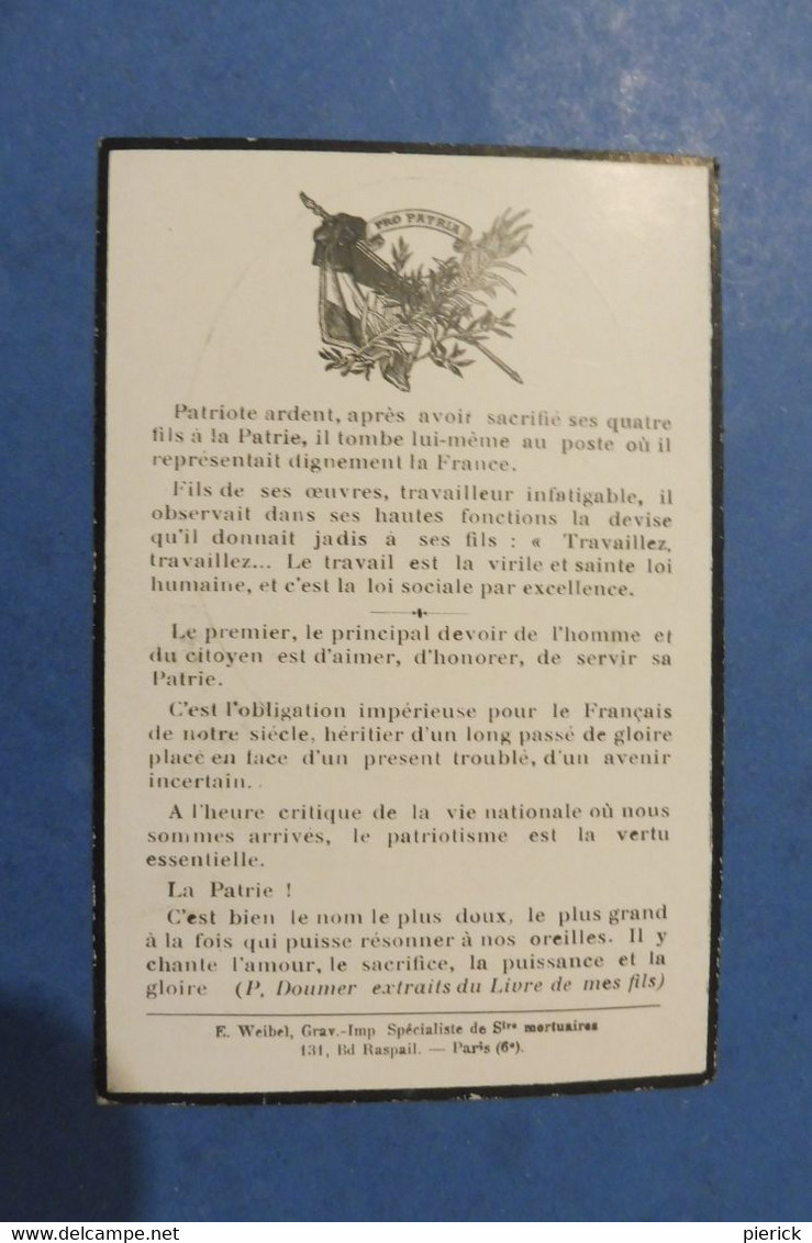 GENEALOGIE FAIRE PART DECES  PAUL DOUMER ASSASSINE PRESIDENT REPUBLIQUE 1932 - Décès