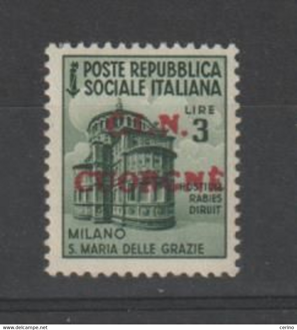 R.S.I. - C.L.N.:  1945  CUORGNE  -  £. 3  VERDE  MONUMENTI  DISTRUTTI  N. -  RRR - Comitato Di Liberazione Nazionale (CLN)