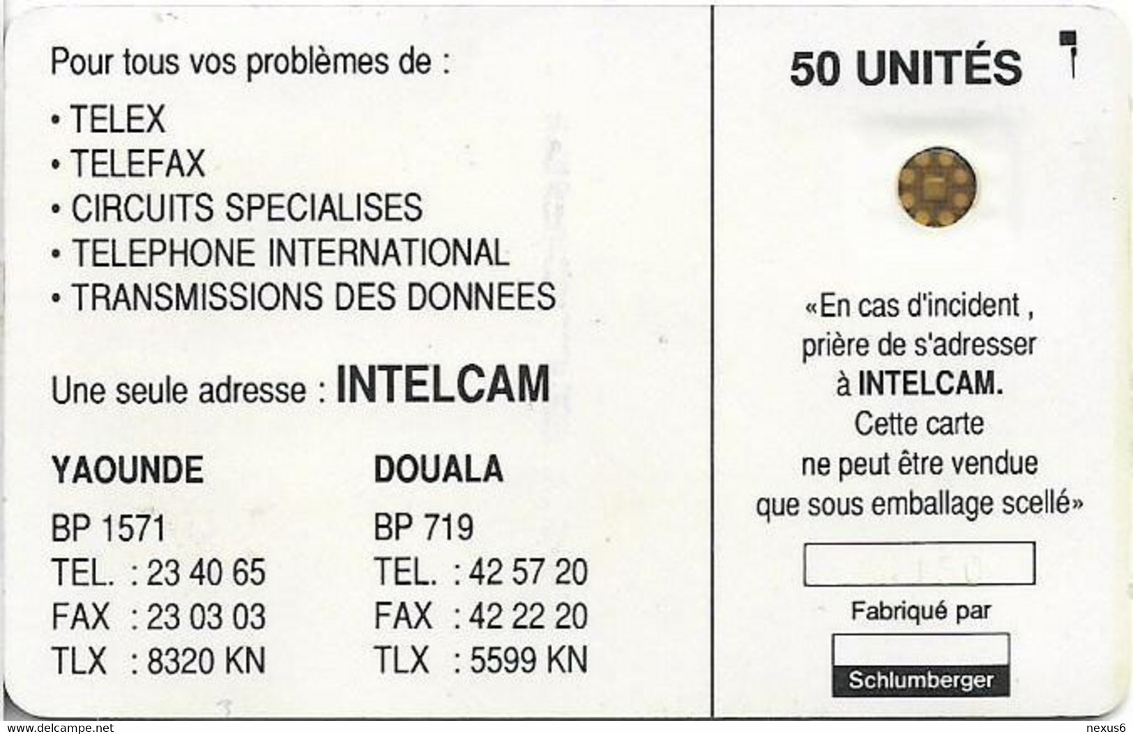 Cameroon - Intelcam - Chip - Logo Card - SC4 AFNOR, Matt, Hole 6mm, With Frame Around Chip, Cn.21150, 50Units, Used - Camerún