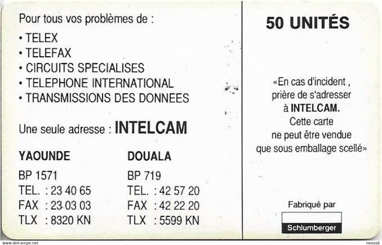 Cameroon - Intelcam - Chip - Logo Card - SC7 Iso, Glossy Finish, No CN., 50Units, Used A - Cameroon