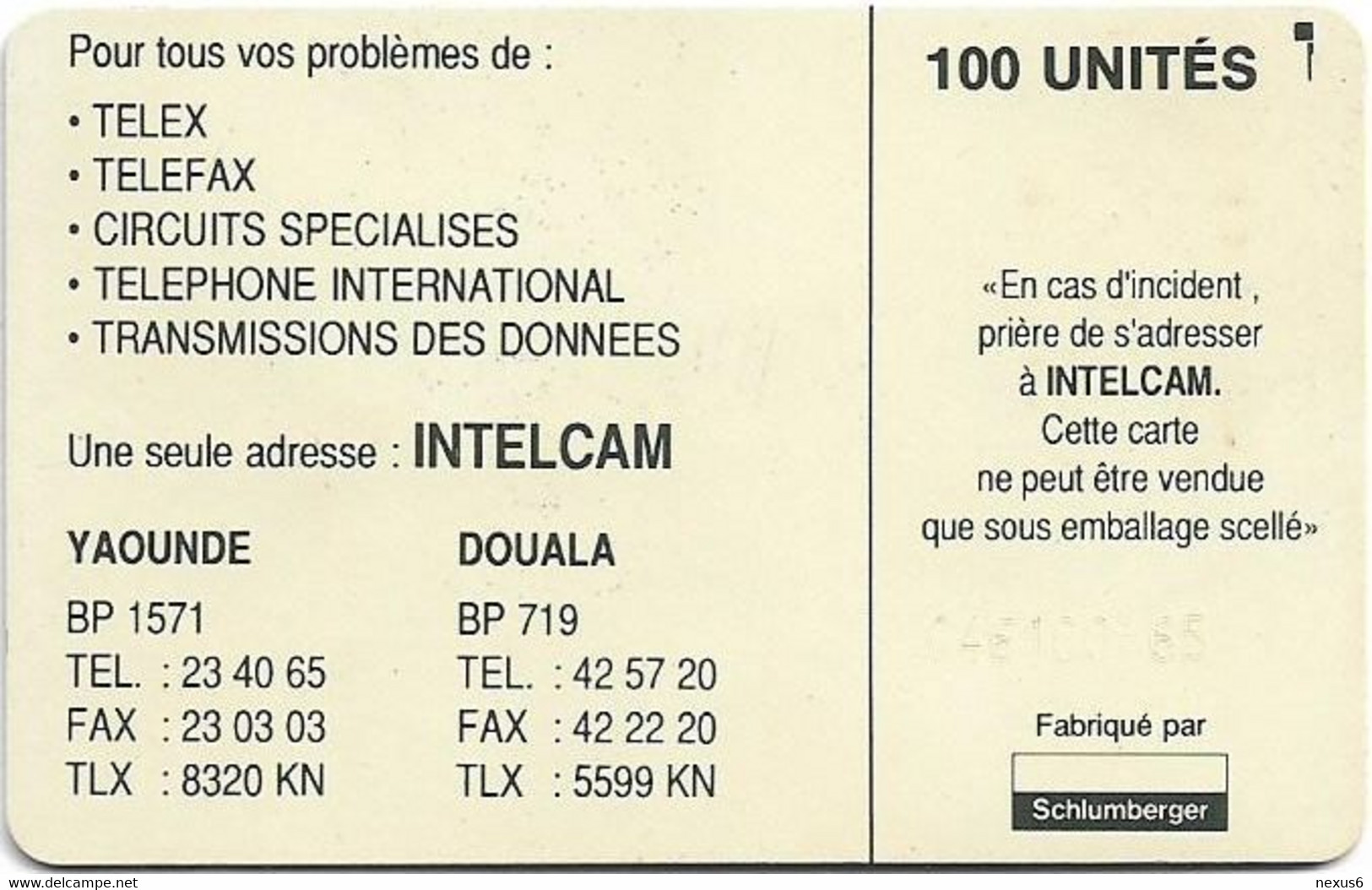 Cameroon - Intelcam - Chip - Logo Card - SC5 Iso, Glossy Finish, Cn.C46100865, 100Units, Used - Camerún