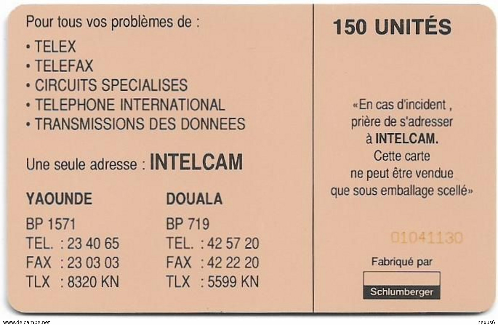 Cameroon - Intelcam - Chip - Logo Card - SC7 Iso, Matt Finish, No Moreno, Cn.01041130 Red, 150Units, Used - Kameroen