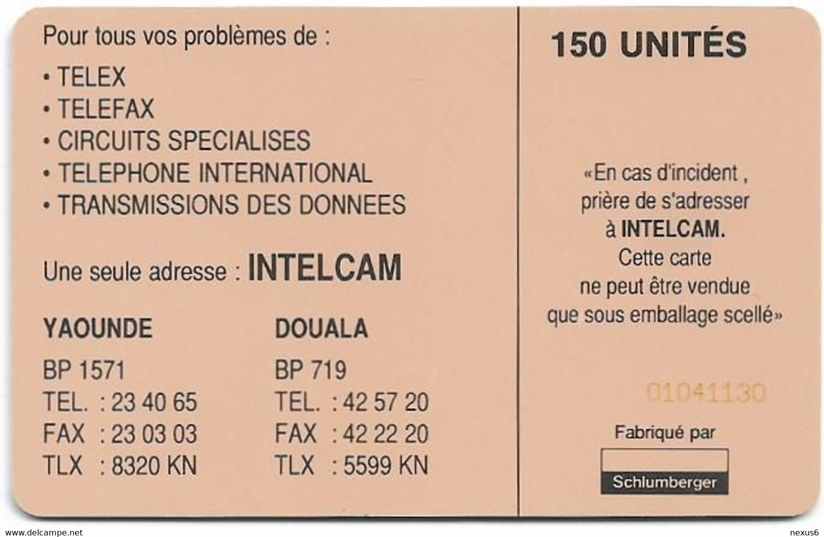 Cameroon - Intelcam - Chip - Logo Card - SC7 Iso, Matt Finish, No Moreno, Cn.01041130 Red, 150Units, Used - Cameroon