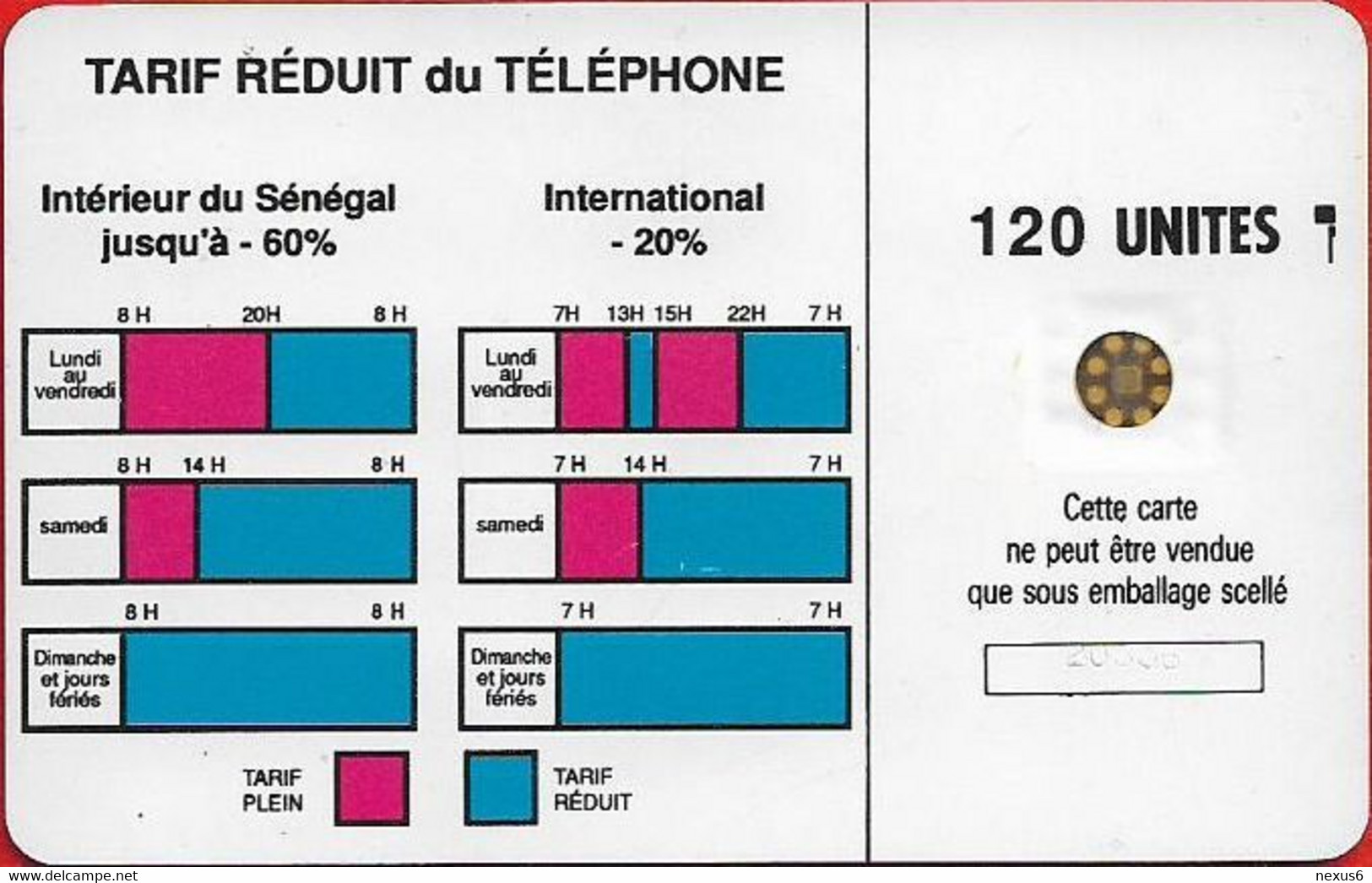 Senegal - Sonatel - Logo - 120Units, SC4 ISO, NO Transp. Moreno, CN.20836 White Embossed, Used - Sénégal