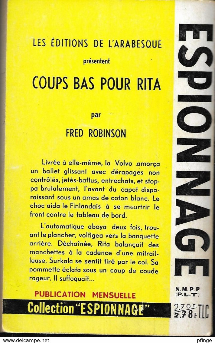 Coups Bas Pour Rita Par Fred Robinson - L'arabesque Espionnage N°441 - Editions De L'Arabesque