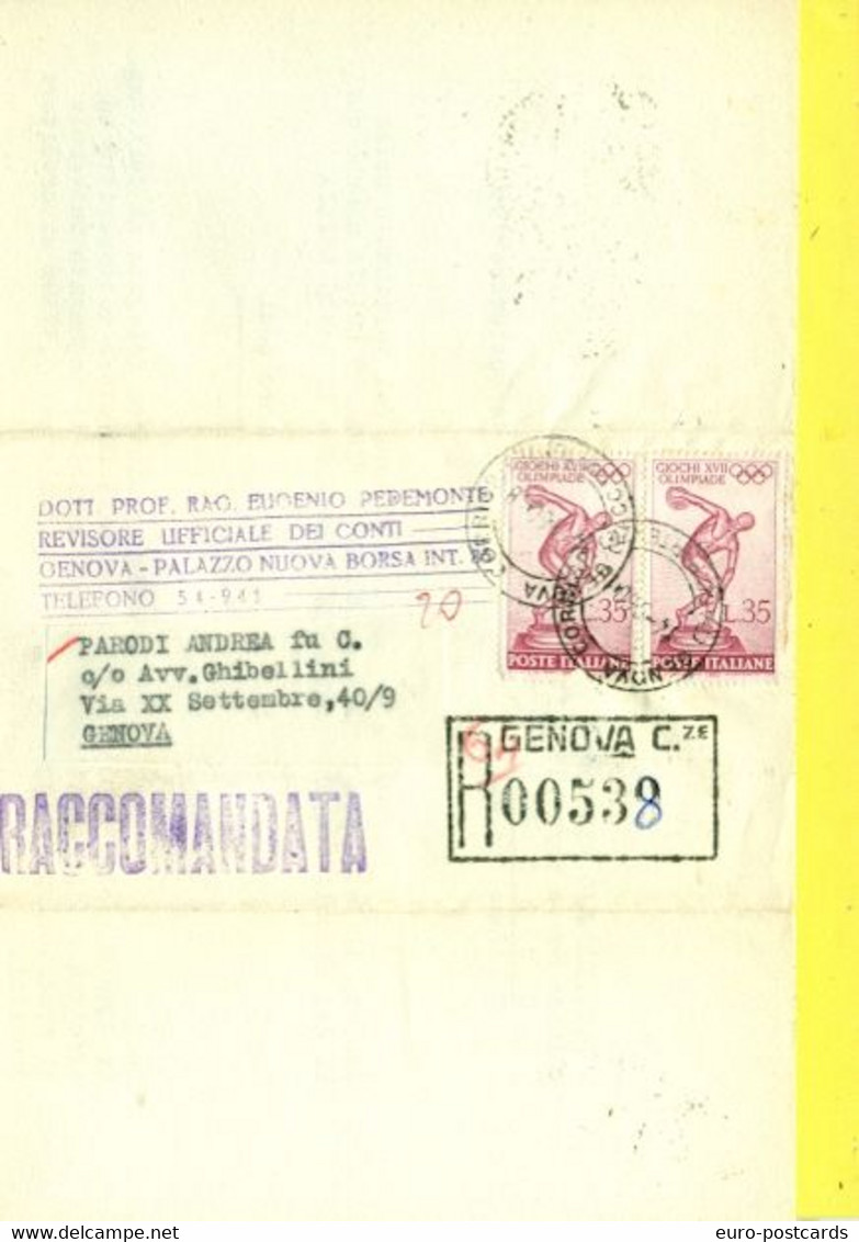 STORIA POSTALE ITALIA -  RACCOMANDATA - 1946-60: Marcophilie