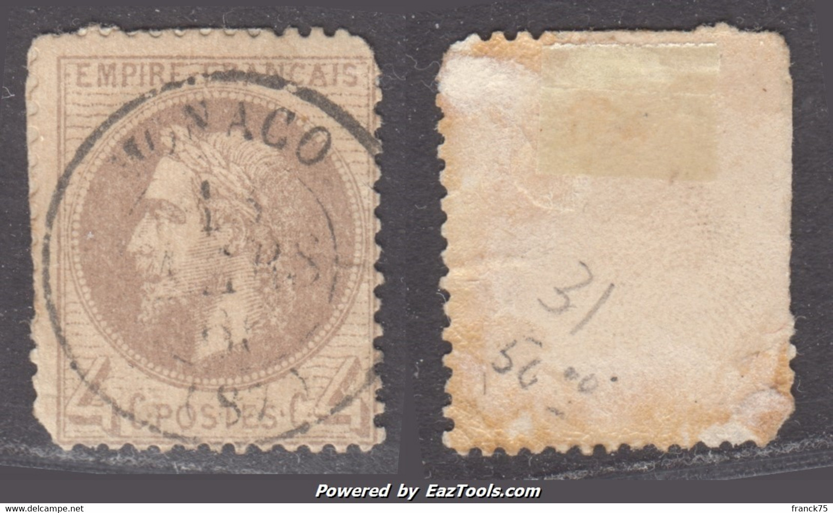 *PRECURSEUR* C.a.D Monaco Sur 4c Lauré ! (cote: +++€) - ...-1885 Prephilately