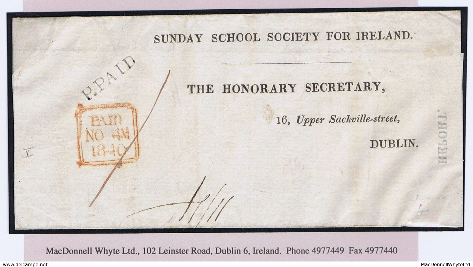 Ireland Antrim 1840 Sunday School Wrapper Clear "P.PAID" Of Ballyclare, Backstamped Undated Circular BALLYCLARE - Préphilatélie