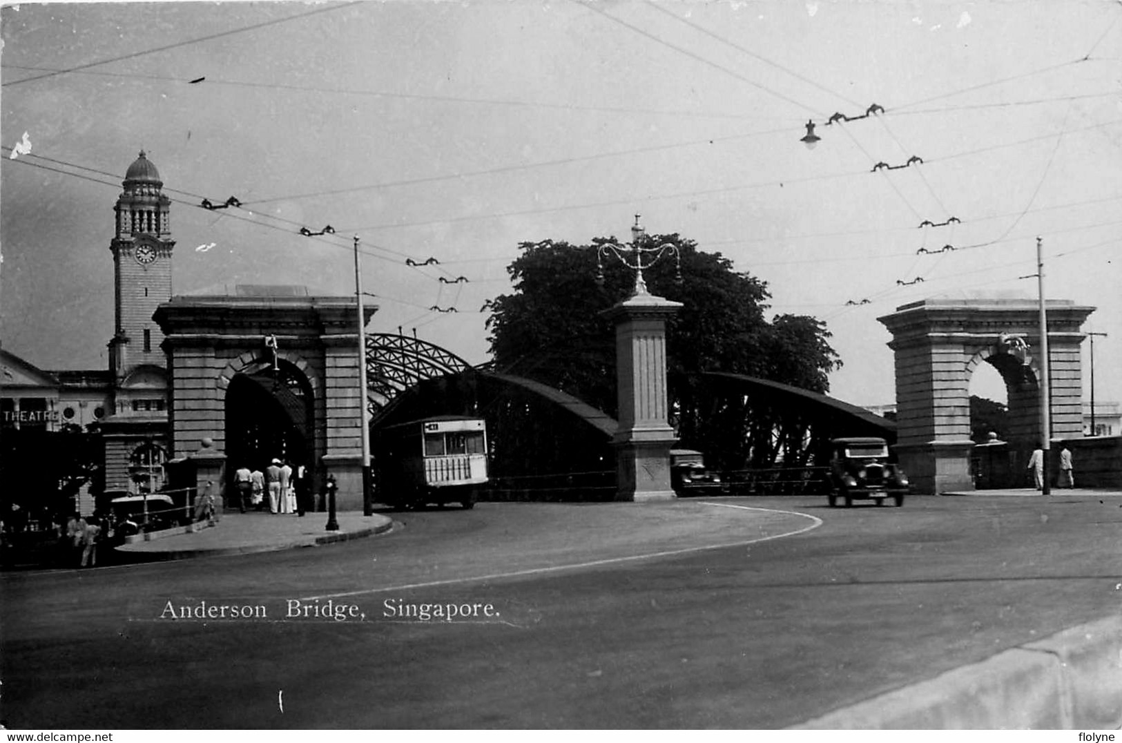 Singapore - Carte Photo - Anderson Bridge - Tramway Tram - Pont - Voiture Ancienne Old Car - Singapour - - Singapur