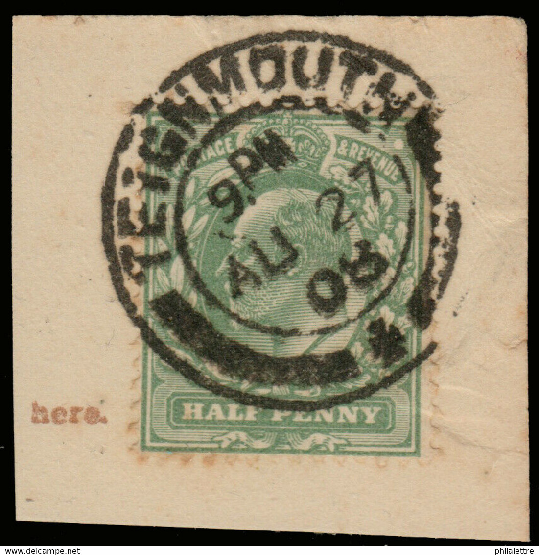 GB - 1908 KEVII SG 218 Used "TEIGNMOUTH" (Devon) Double Circle Date Stamp /piece - Oblitérés