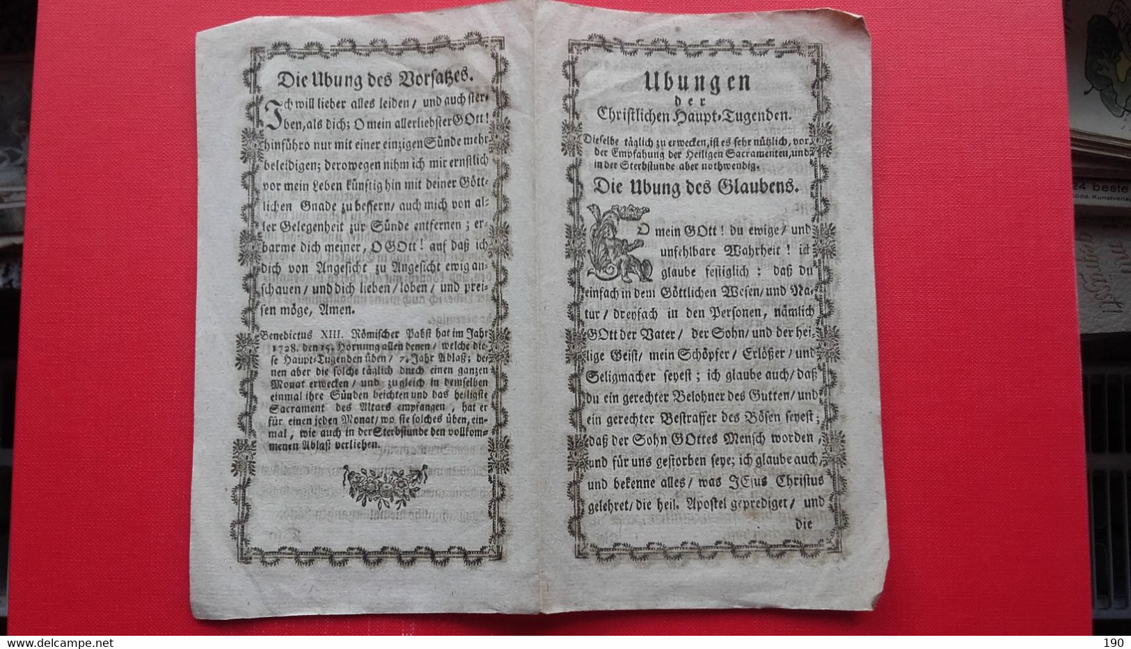 Ubungen Der Christlichen Haupt Tugenden.Benedictus XIII.Romischer Papst Hat Im Jahr 1728...(old Original Paper) - Christentum