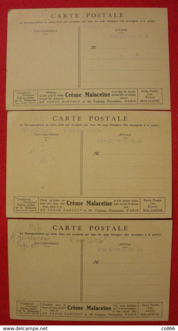 Publicité  Crème Malaceïne 3 Cartes Illustrées Par René Vincent 1909 éditeur Draeger Dos Scanné - Vincent P.