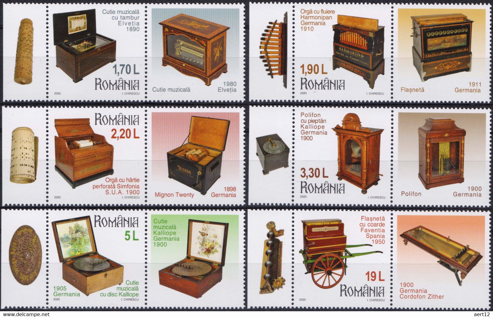 ROMANIA, 2020, Romanian Collections MUSIC BOXES, Home Appliances, 6 Stamps + Label M1, MNH (**); LPMP 2303 - Unused Stamps