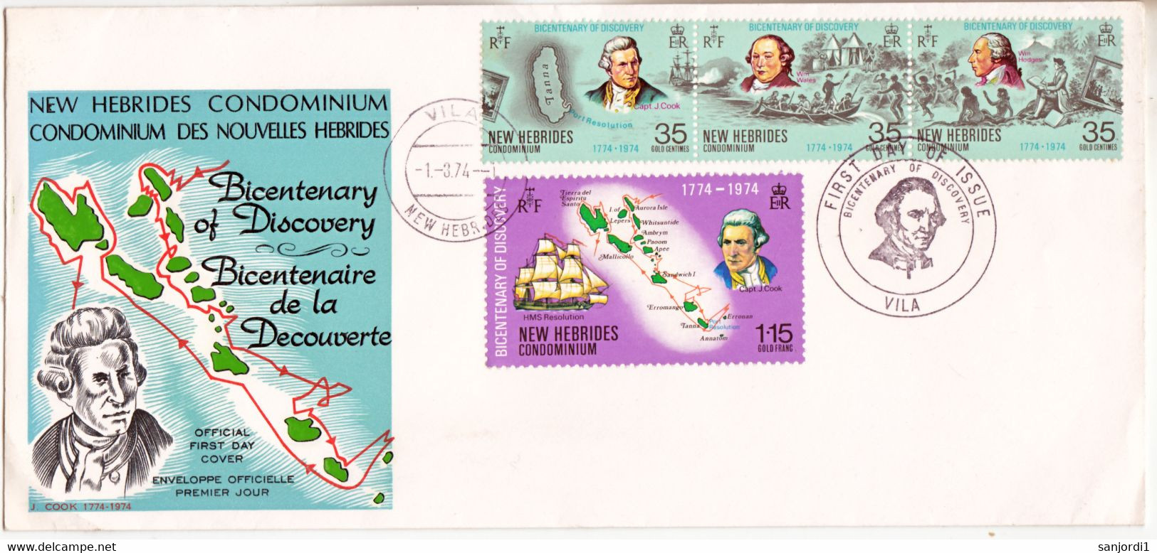 Nouvelles Hébrides 398/401 Découverte Des Iles Légende Anglaise FDC - FDC