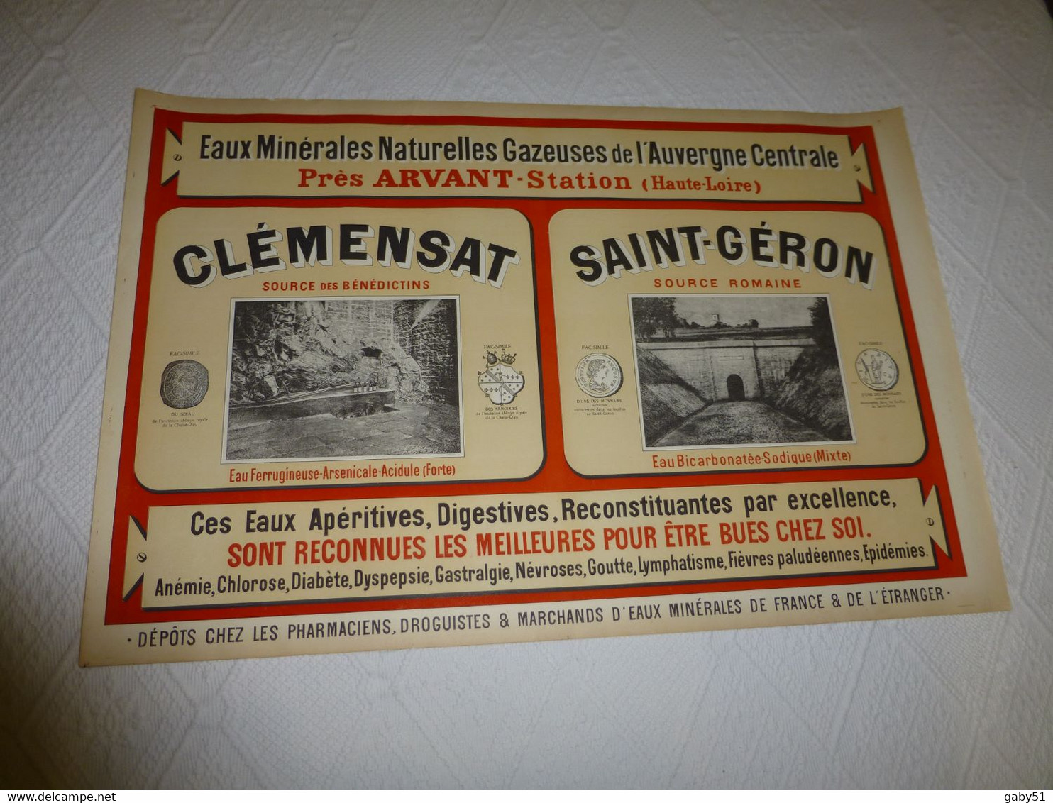 Affiche Ancienne Sources Arvant, Clémensat, Saint-Géron, RARE ; A 330 - Plakate