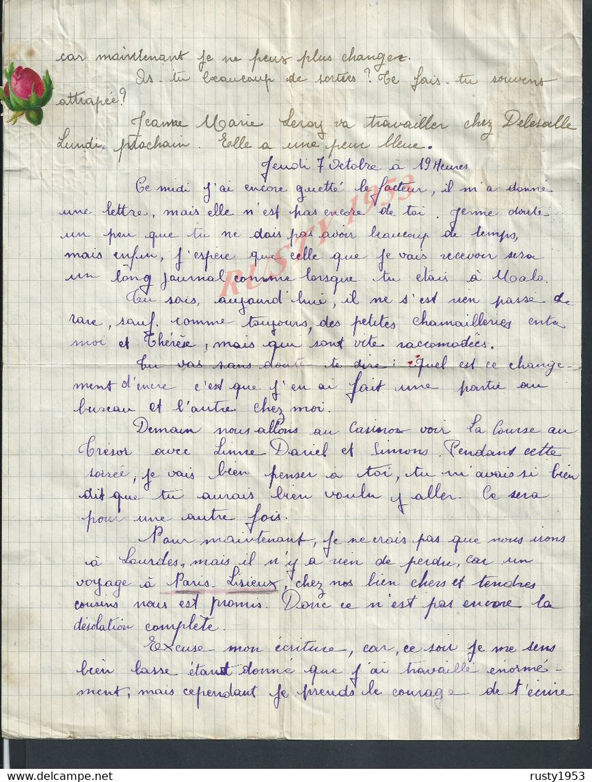 ANCIENNE LETTRE SUR DIVERS RECITS ET DECOUPIS FLEURS ECT PARLE DE ARMENTIERE DE PARIS & LISIEUX LIRE : - Fiori