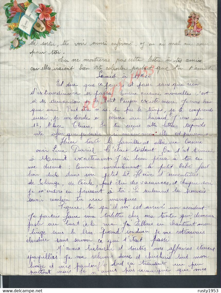 ANCIENNE LETTRE SUR DIVERS RECITS ET DECOUPIS FLEURS ECT PARLE DE ARMENTIERE DE PARIS & LISIEUX LIRE : - Fleurs