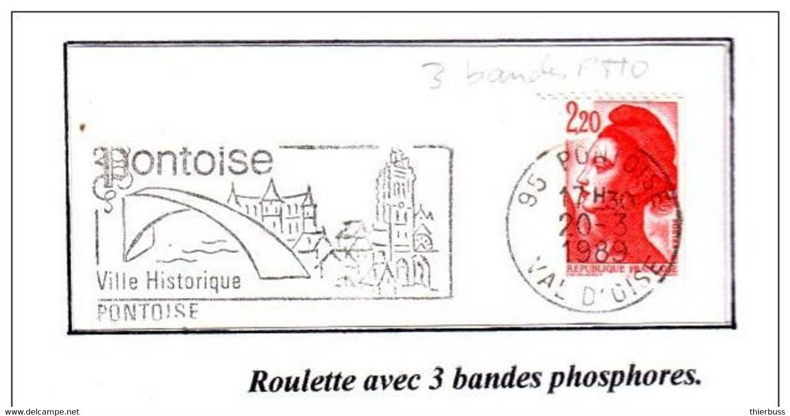 2F20 LIBERTE Roulette Sur Lettre Avec 3 Bandes Phospho De Pontoise Val D'oise - Roulettes