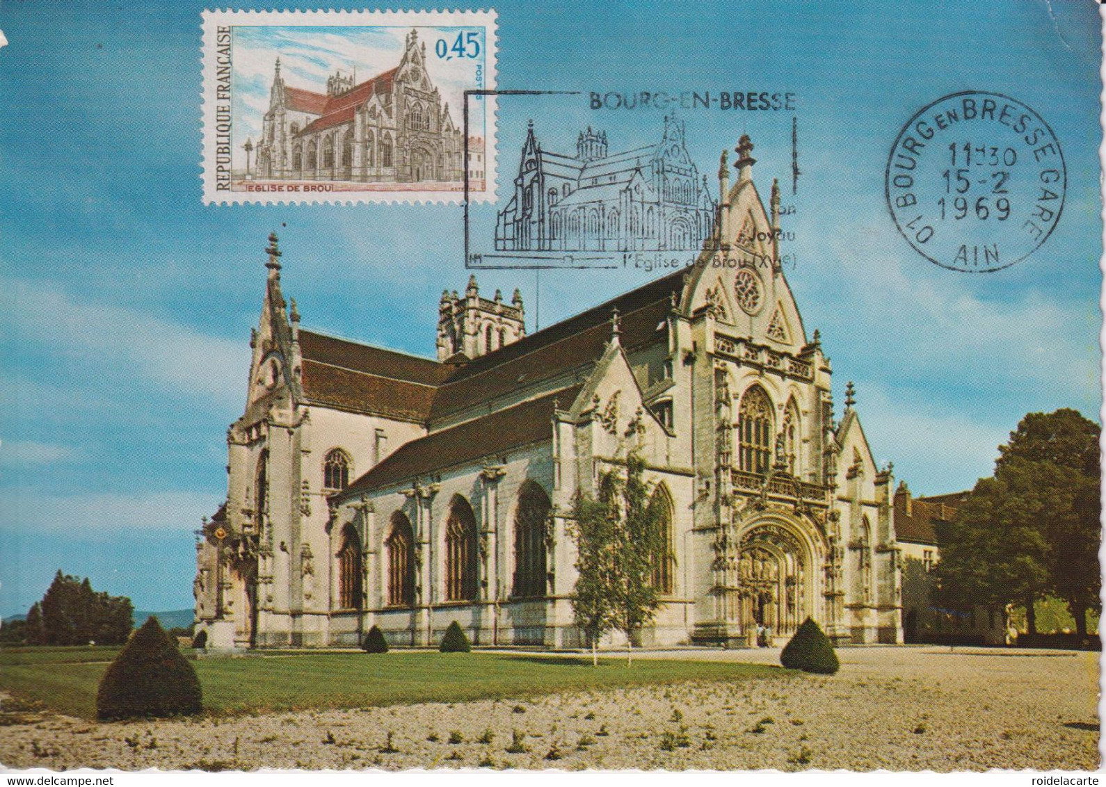 CM-Carte Maximum Card # France-1969 #  Sites &amp; Monuments # Architecture # Église De Brou # Obl. Flamme Bourg-en-Bres - 1960-1969