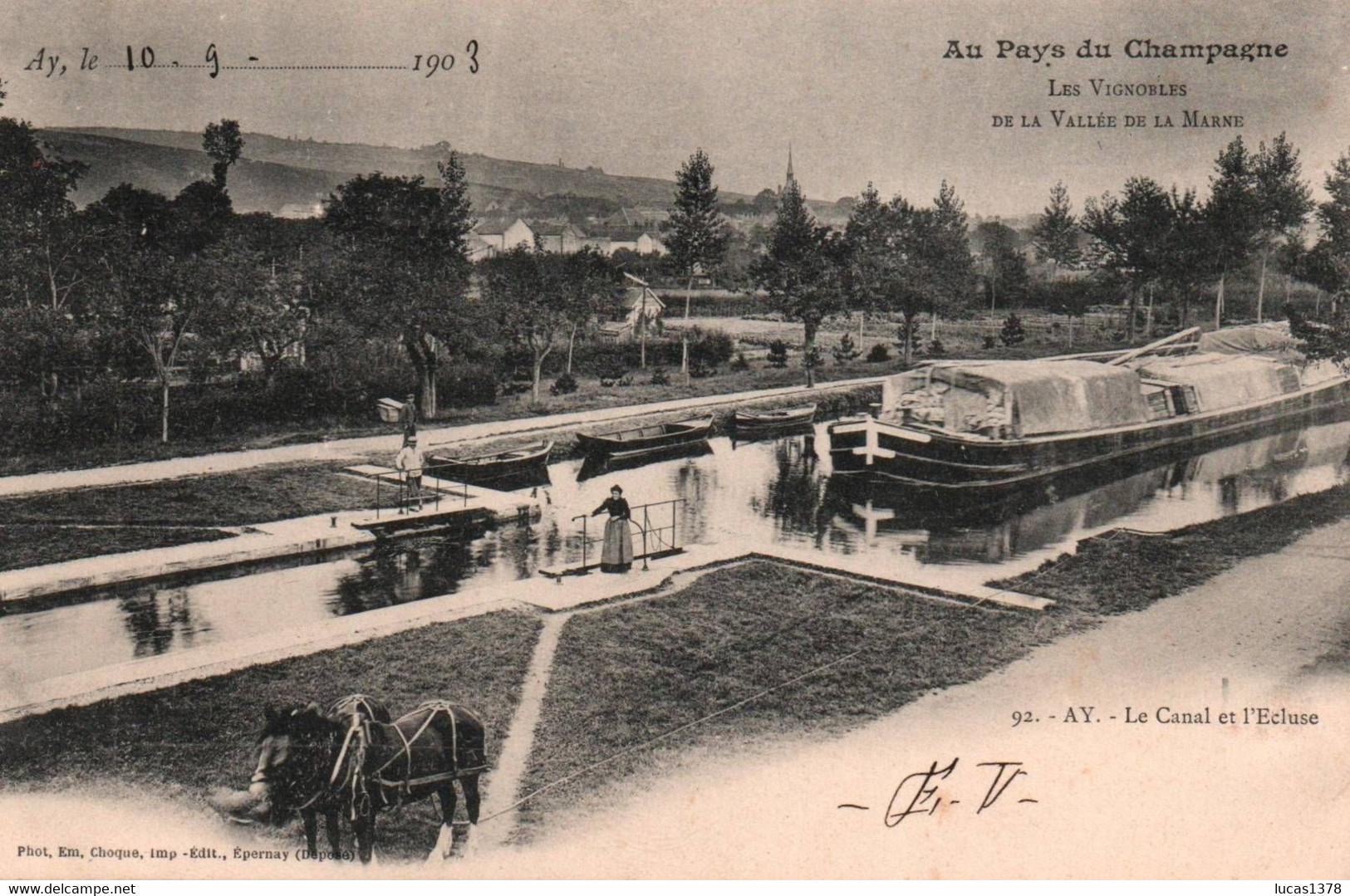 51 / AY / LE CANAL ET L ECLUSE / TRES JOLIE CARTE PRECURSEUR 1903 - Ay En Champagne